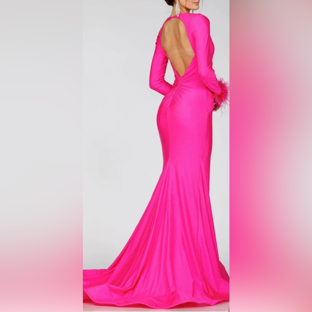 Terani Couture Pink Long Sleeve Gown with V-Neck size 4 pink new!! - Picture 4 of 4